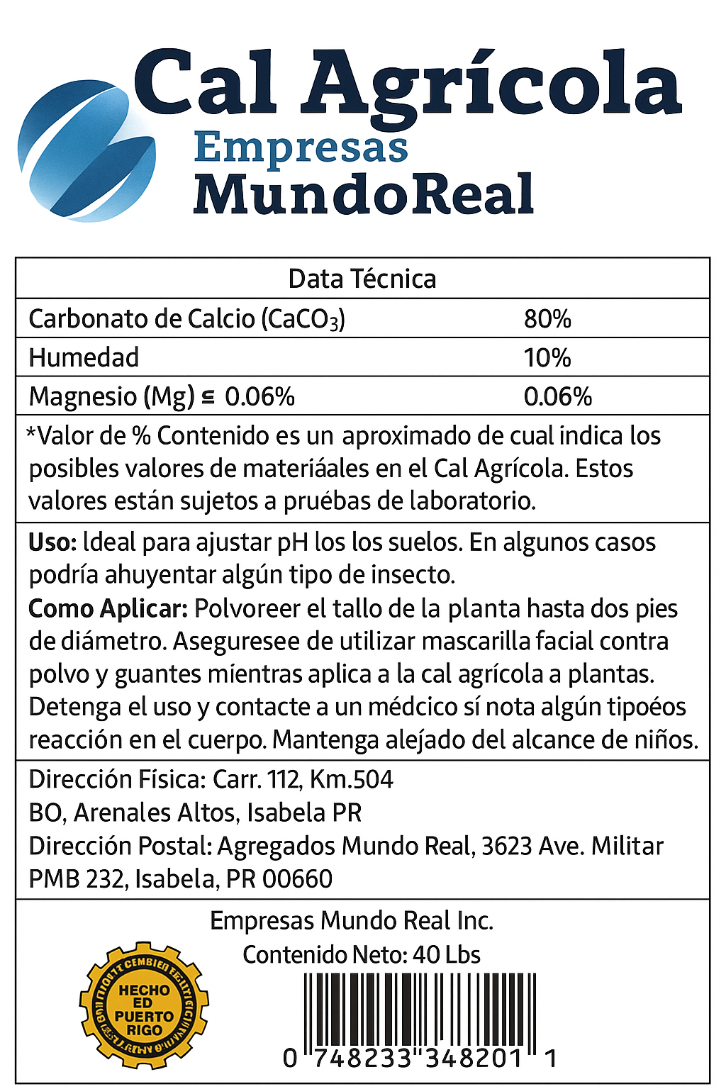 Carbonato Calizo (40 sacos)